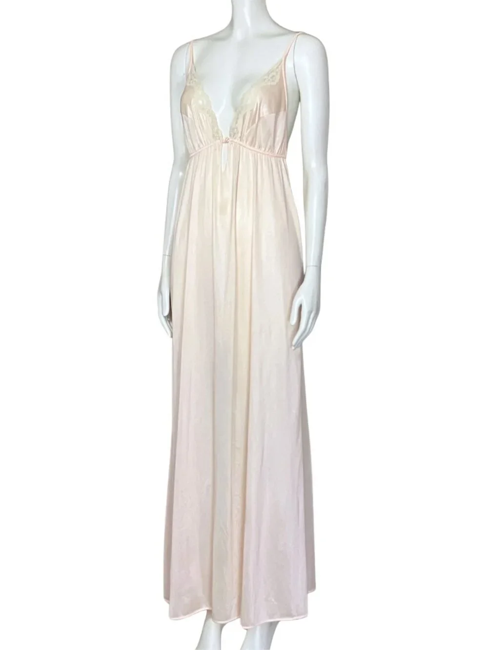 Vintage 60s Pale Peach Lingerie Nightgown Slip Dress. XS. Coquette Maxi Long - Picture 2 of 10